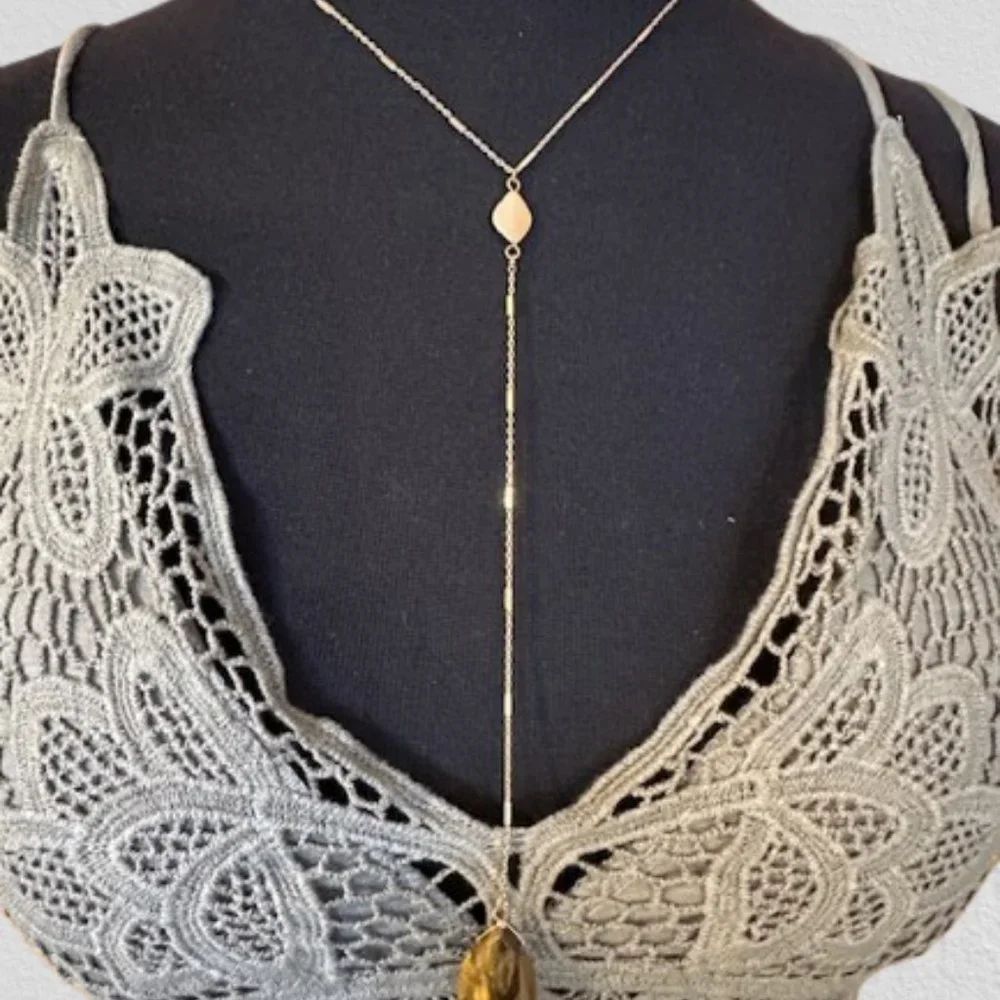Tiger Teardrop Natural Stone Y Necklace 2027 NWT Boutique - Picture 8 of 10